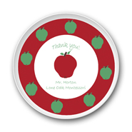 Preppy Plates - Personalized Melamine Plates (Green Apples Red Border - Fruits Flowers)